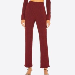 Revolve L'Academie The Ruby Pant Women Red Wine Burgundy Ribbed Pants Medium